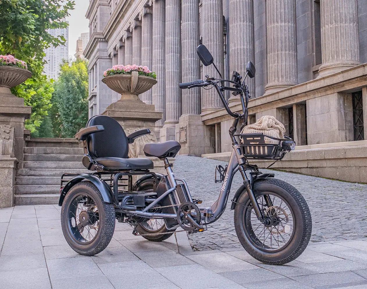 Tiniover Creek electric tricycle, the first model from Tiniover, showcasing elegant design and comfort for urban commuting
