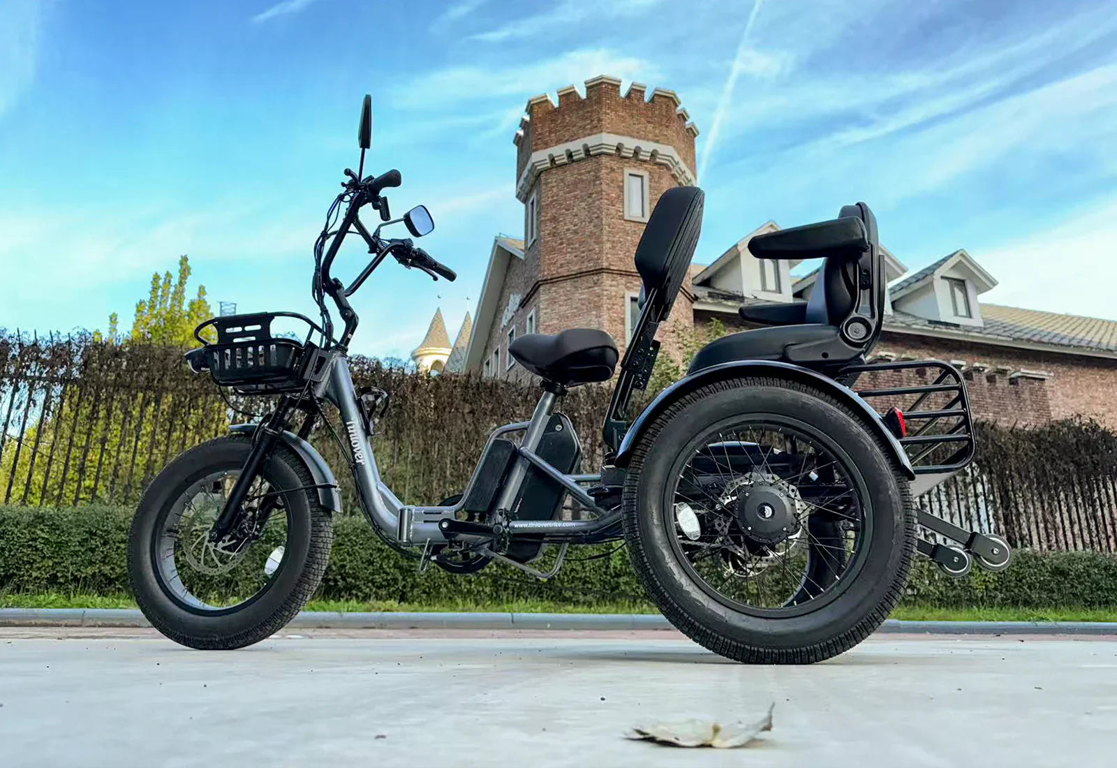 Tiniover Creek electric tricycle with passenger seat kit for two-person ride