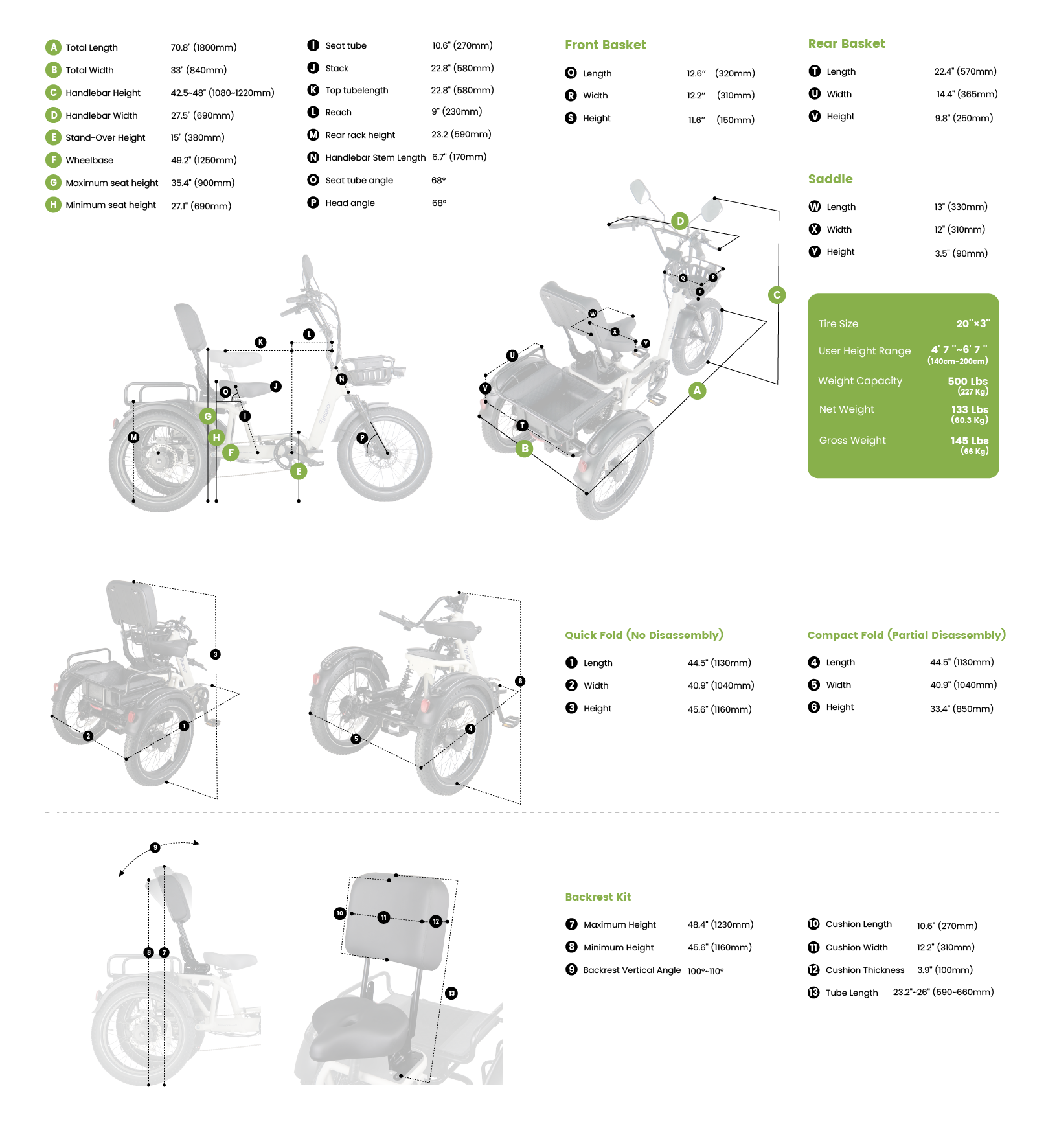 Electric trike size chart