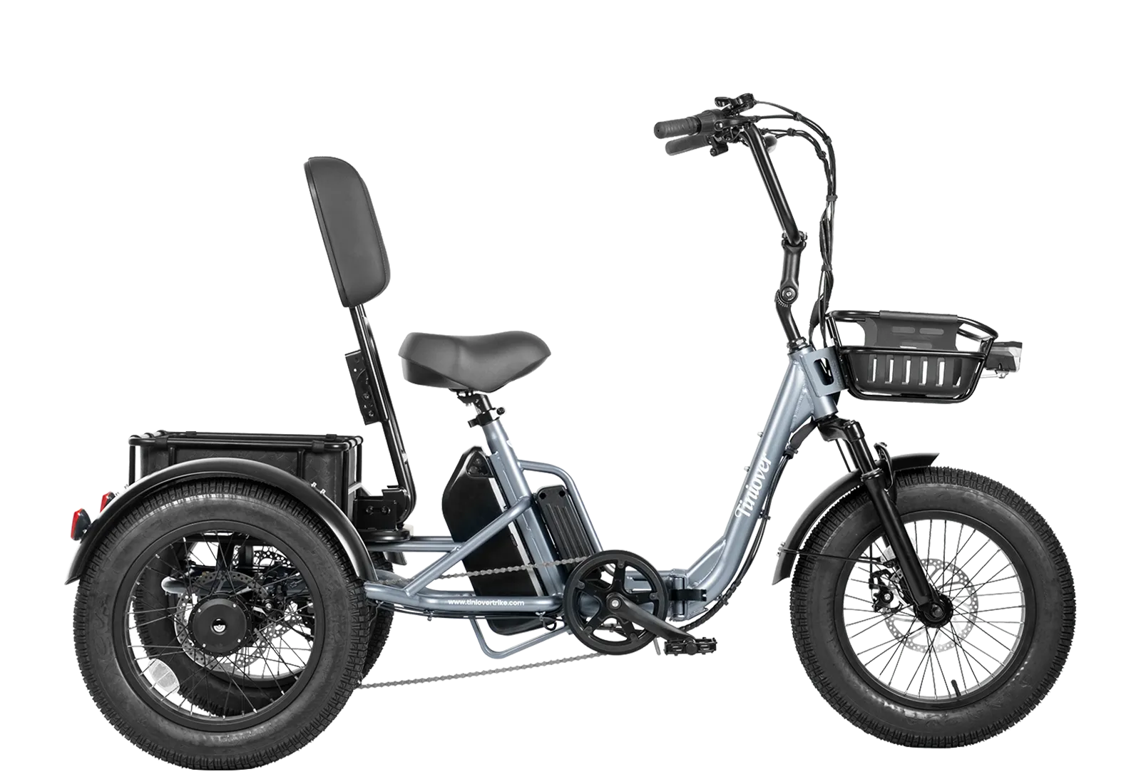 three wheel electric bicycles for seniors Tiniover Creek folding electric trike with passenger seat for two seaters – Tiniover Trikes