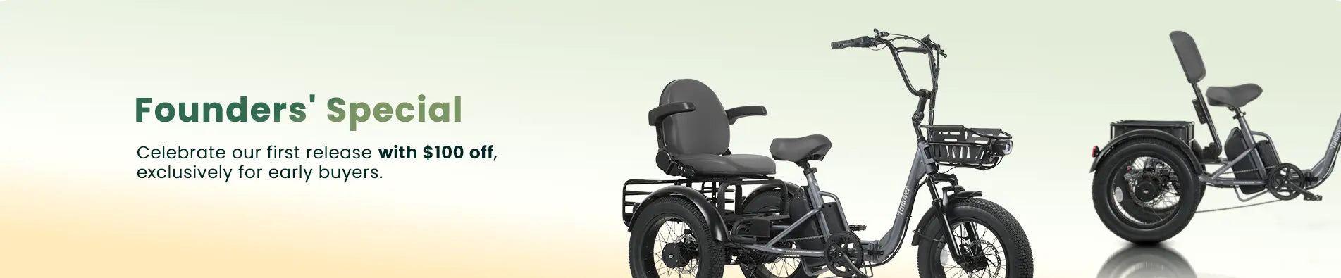 Tiniover Creek electric trike for adults and seniors — Founders’ Special early-bird offer with $100 off