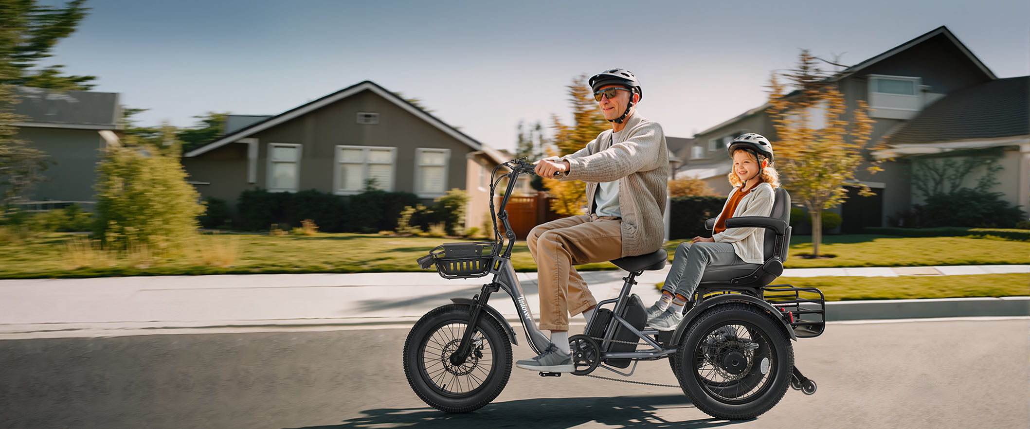 Tiniover Creek electric tricycle for adults and seniors with passenger seat, ideal for family rides and shared journeys