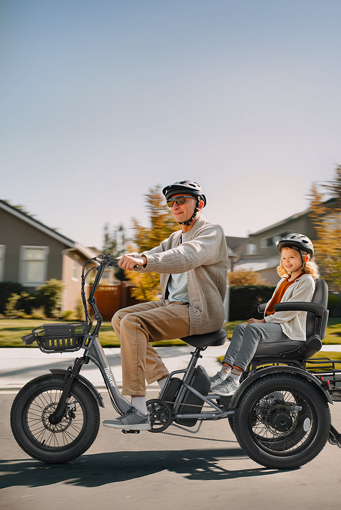 Tiniover Creek electric tricycle for adults and seniors with passenger seat, ideal for family rides and shared journeys