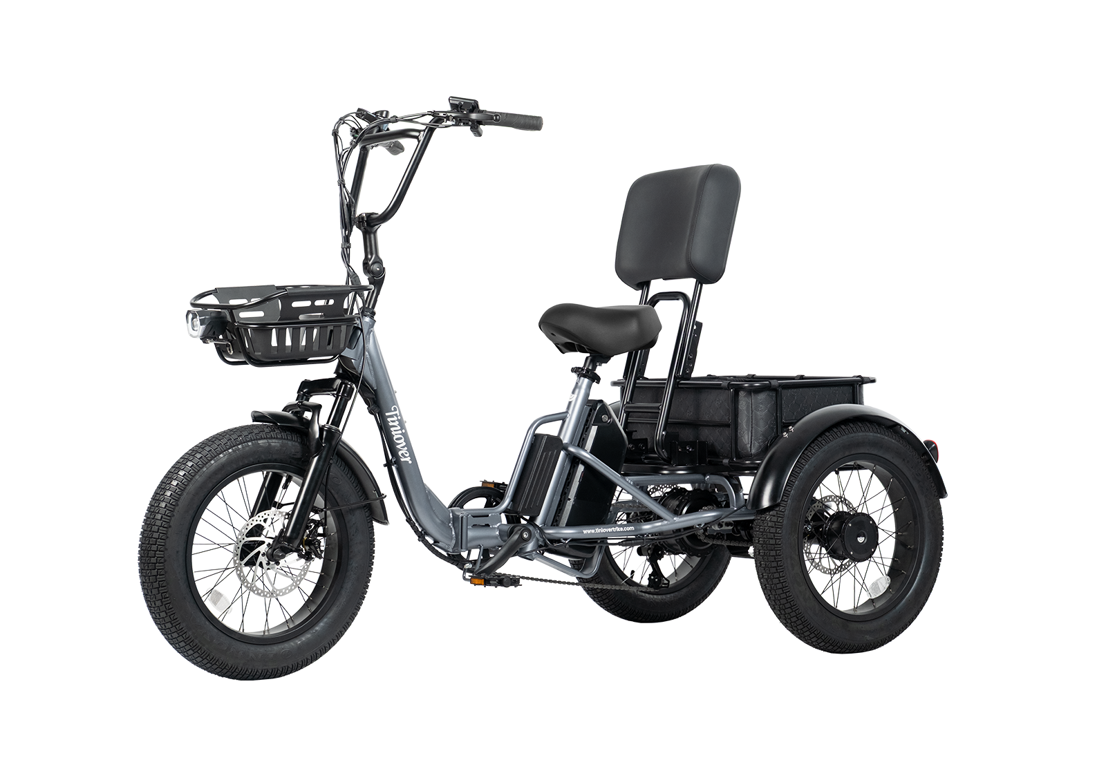 Tiniover creek pro electric tricycle for adults and seniors with backrest and rear basket