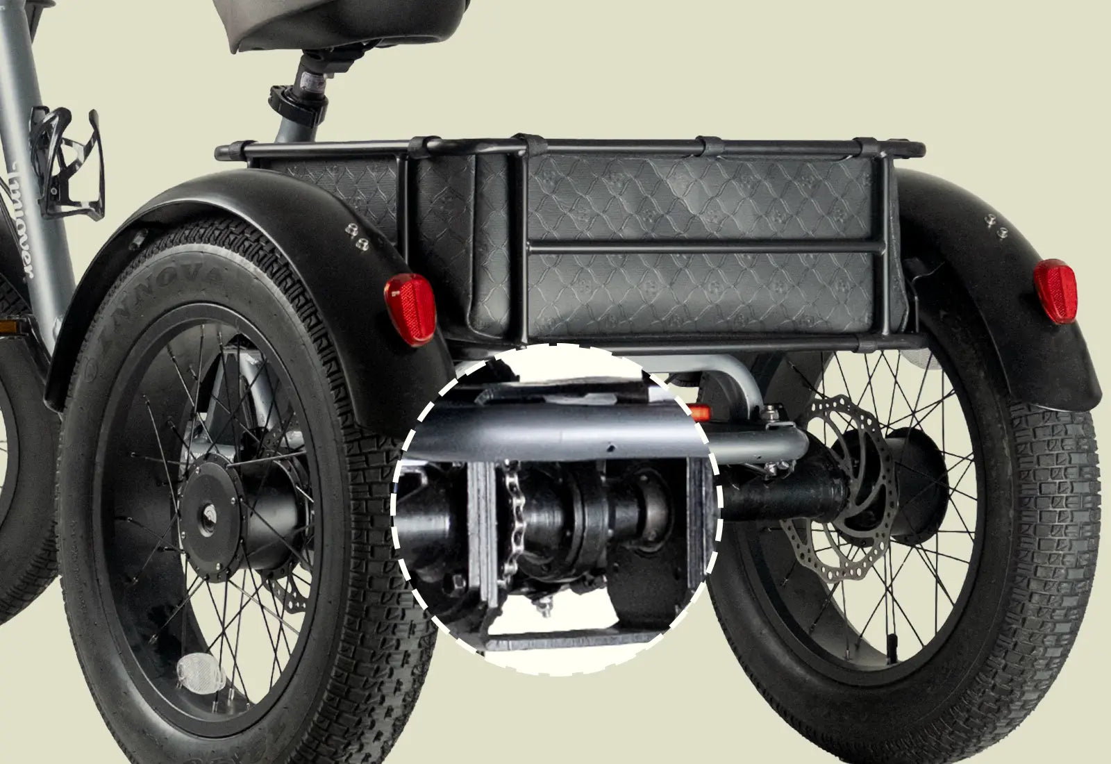 Tiniover Creek electric tricycle with speed differential to enhance control and stability for effortless and safer tuming.