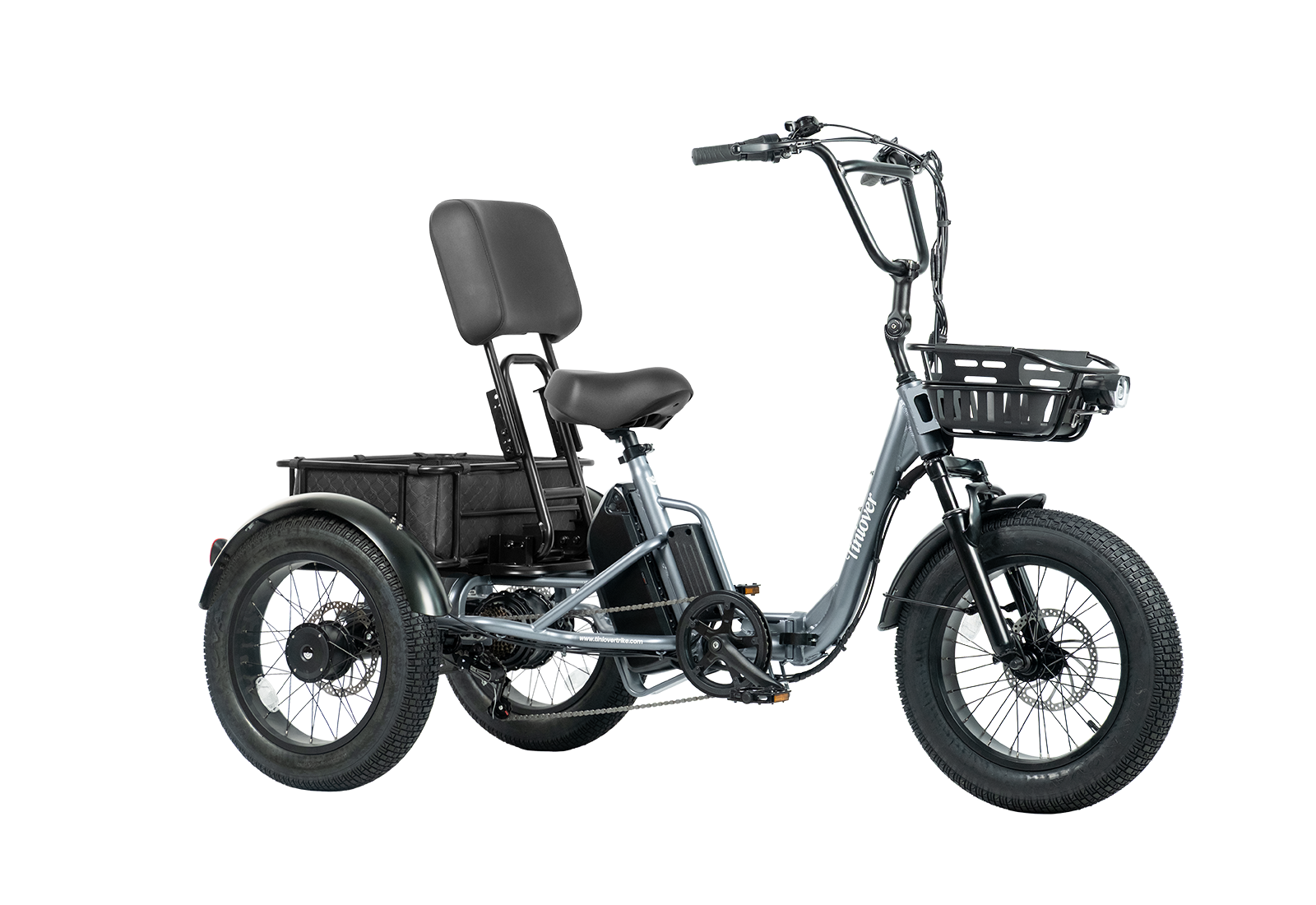 Tiniover creek electric tricycle for adults and seniors with backrest and rear basket