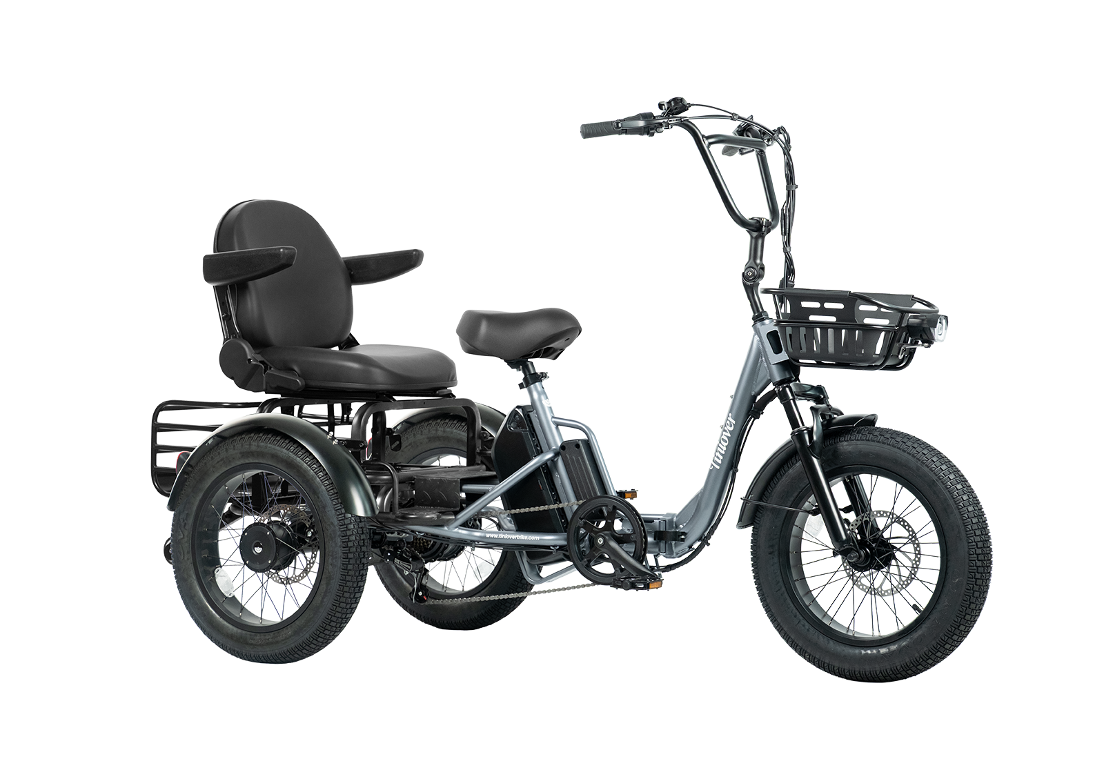 Tiniover creek electric tricycle for adults and seniors with passenger saet kit