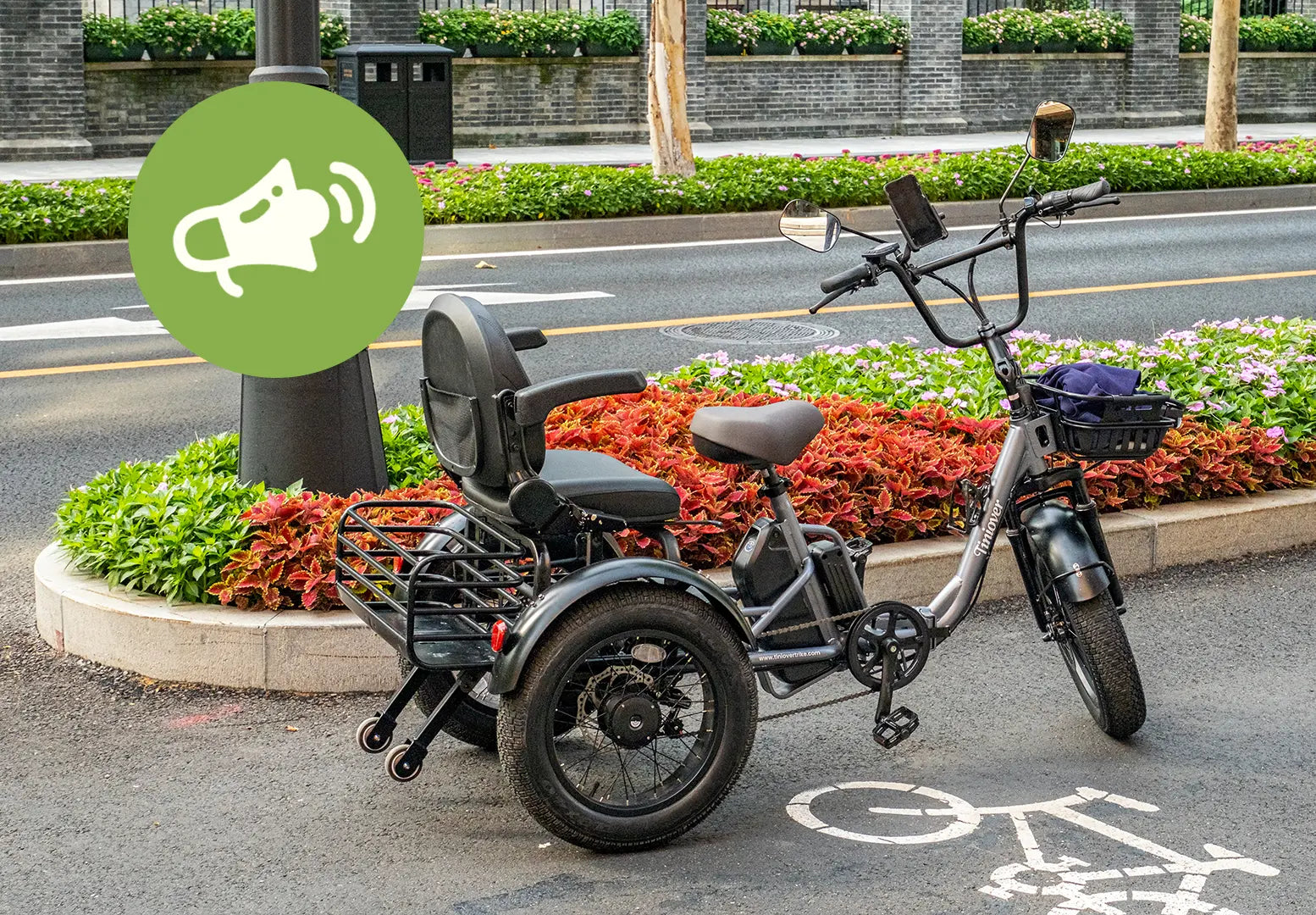 Tiniover Creek electric tricycle with built-in loud electric horn for safer rides and better road awareness