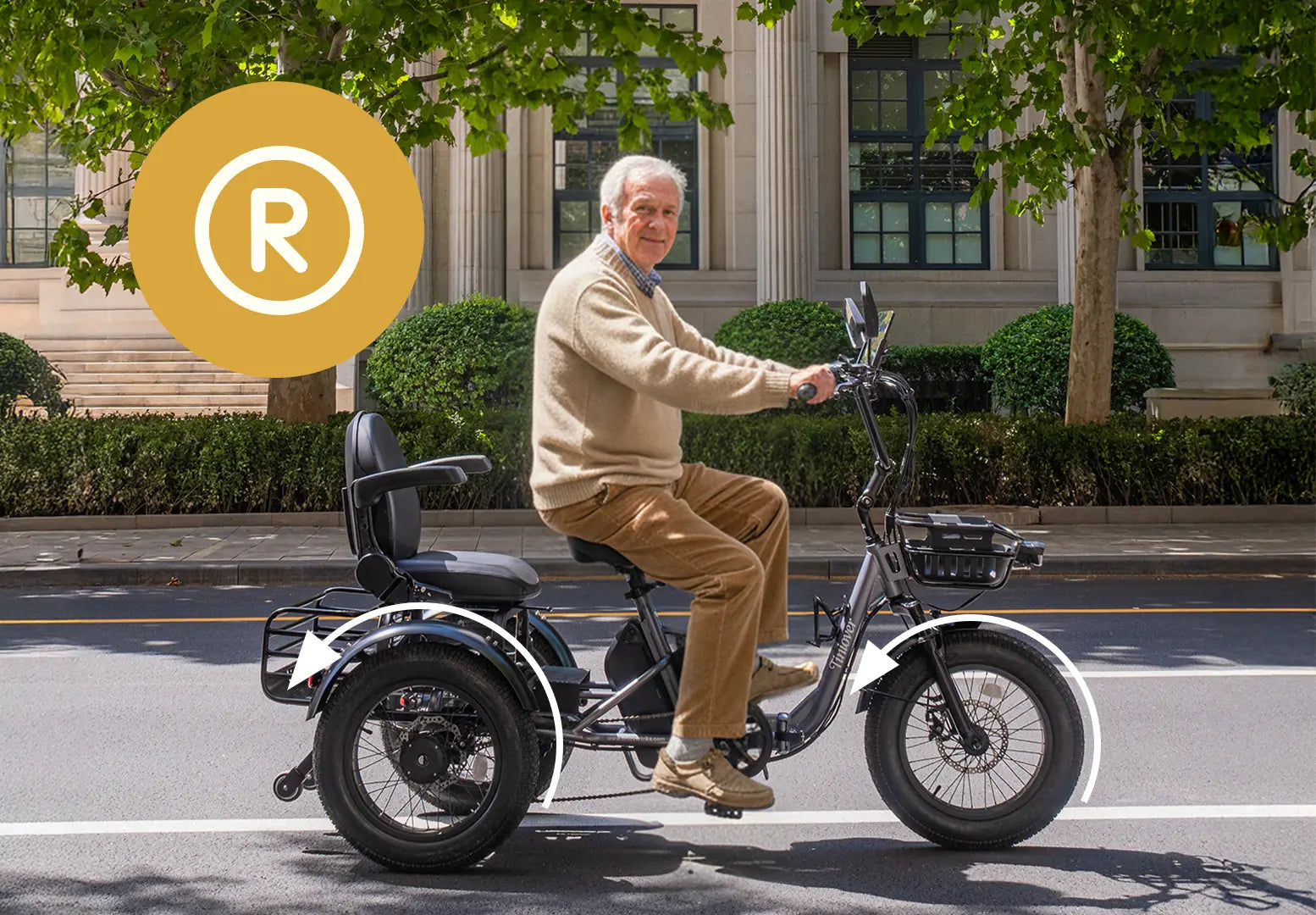 Tiniover Creek electric tricycle with reverse mode allows for easy maneuvering in congested and narrow spaces