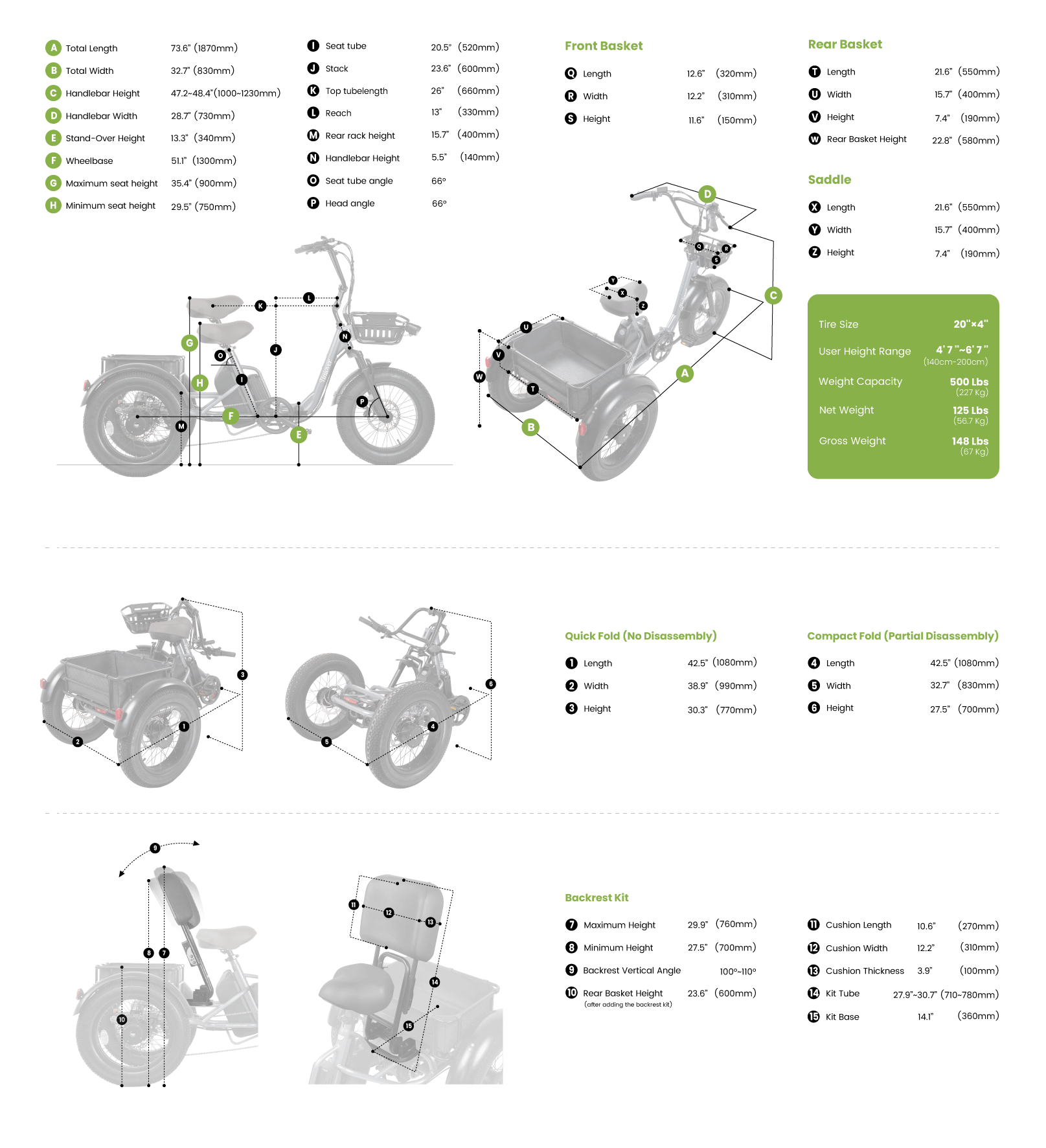 Electric trike size chart