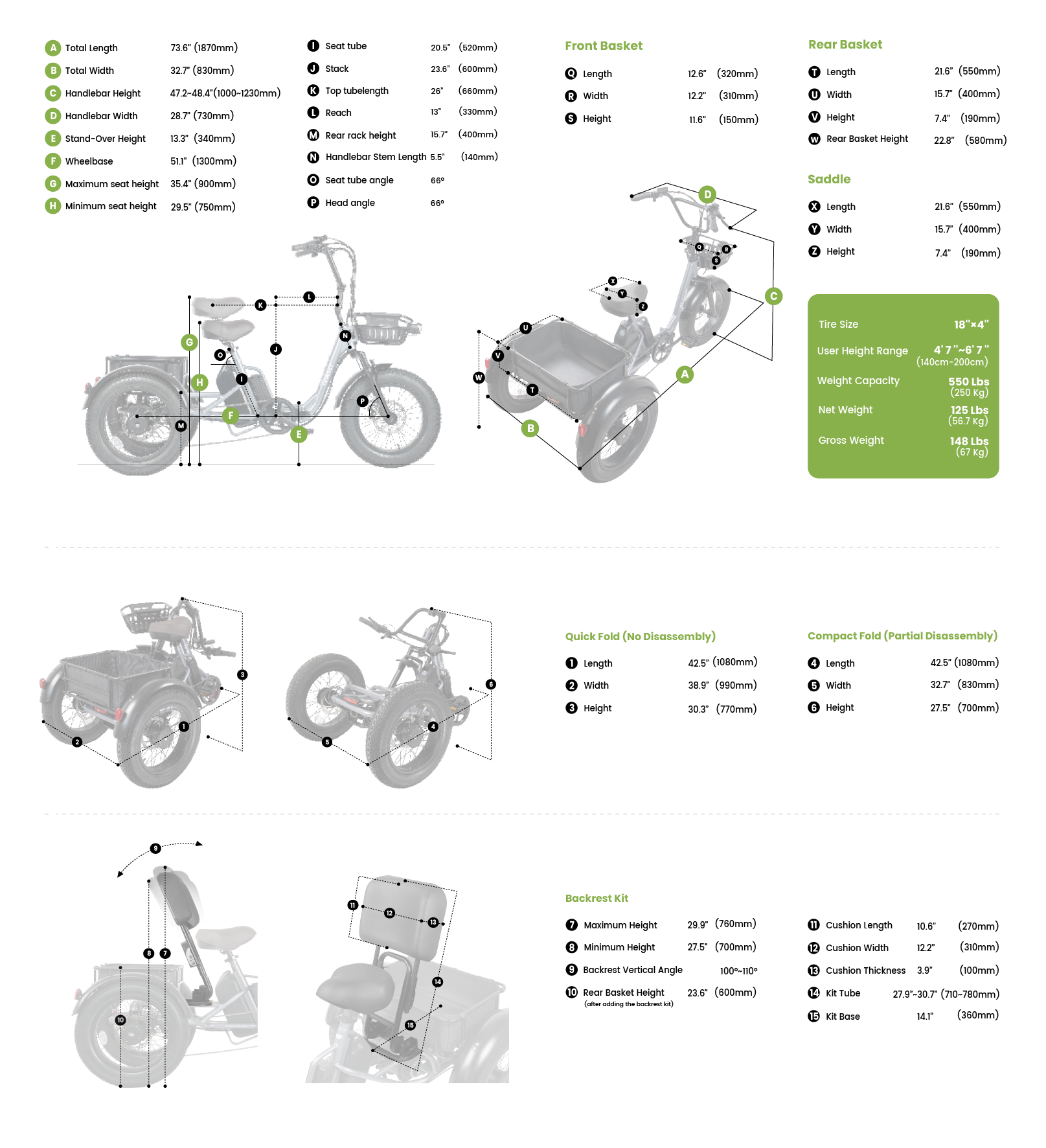 Electric trike size chart